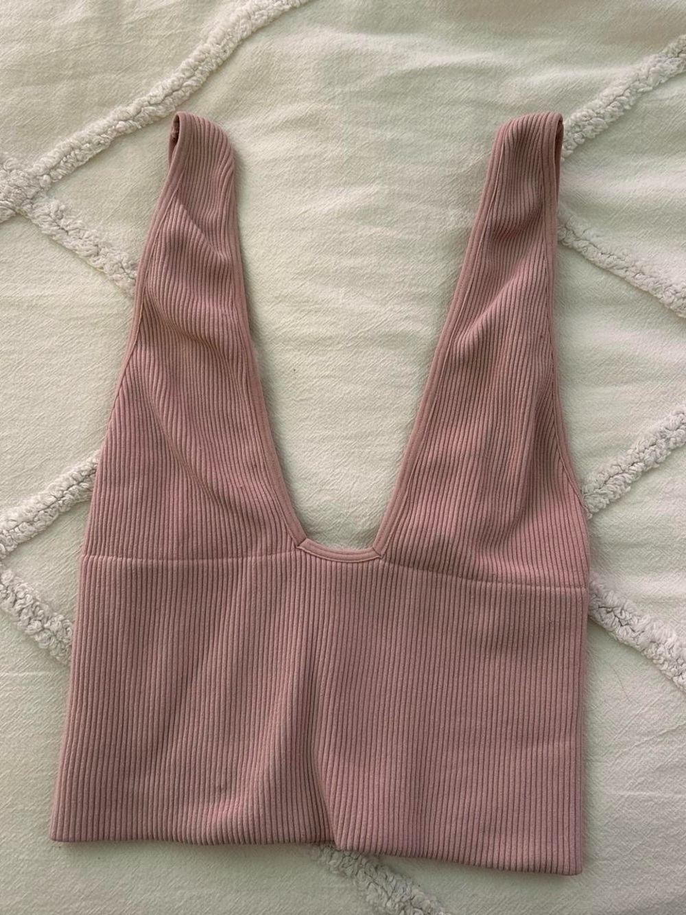 Free People Dusty Mauve Ribbed Deep V Crop Tank